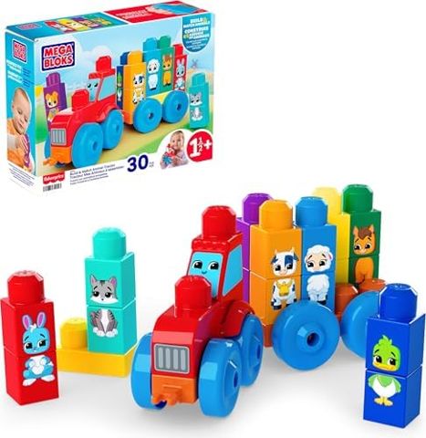 Animal tractor toy with matching farm animal blocks