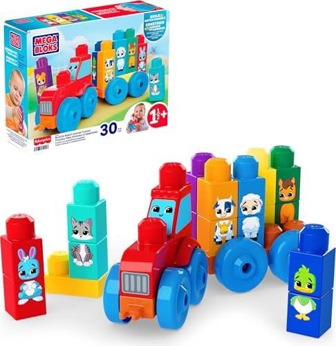 Animal tractor toy with matching farm animal blocks