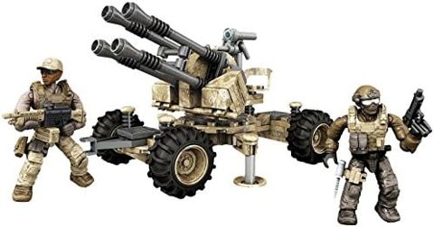Desert anti-aircraft vehicle with four-gun turret and two troopers