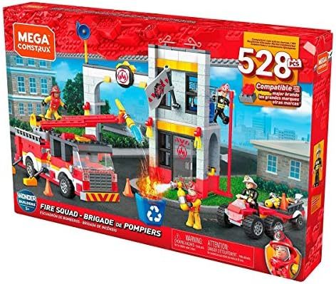 Fire station with ladder truck, ATV and four firefighter figures