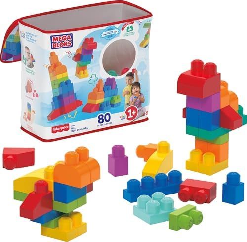 Blue Big Building Bag with colorful toddler blocks
