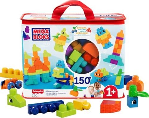 Blue MEGA BLOKS bag with 150 big toddler blocks