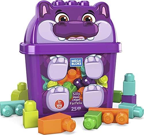 Silly Hippo bucket with colorful toddler building blocks