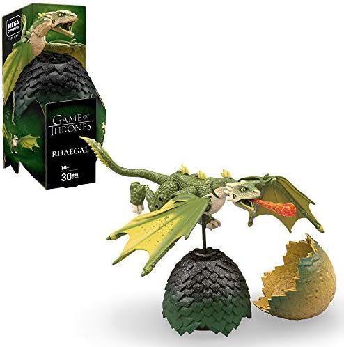 Green Rhaegal dragon build beside resealable dragon egg
