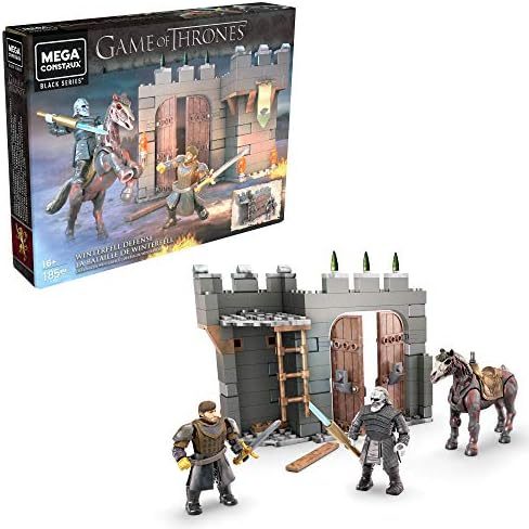 Winterfell castle facade with Stark banner and figures