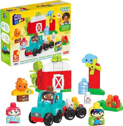 Green Town farm building set with three Block Buddies figures