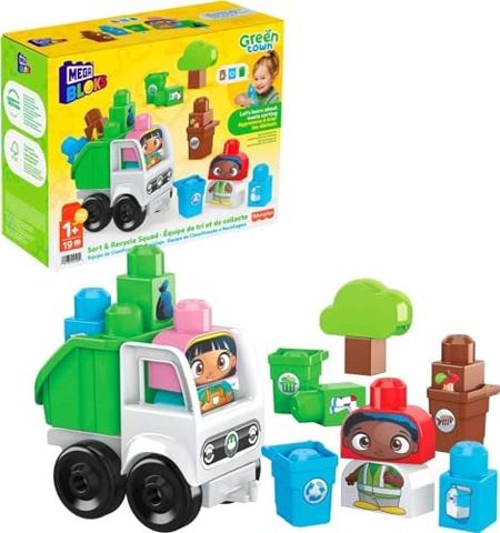 Green Town recycle squad blocks with two toddler figures