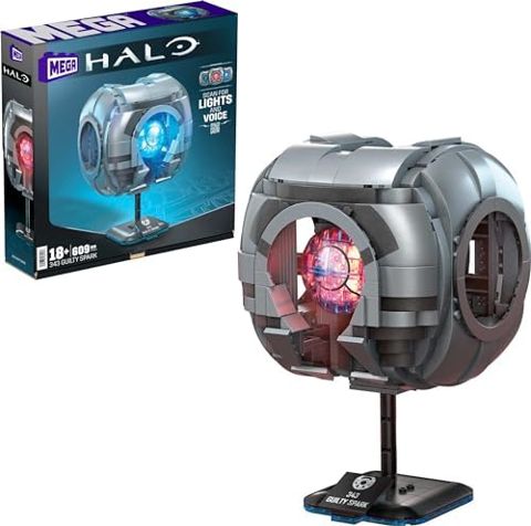 343 Guilty Spark monitor replica glowing on display stand