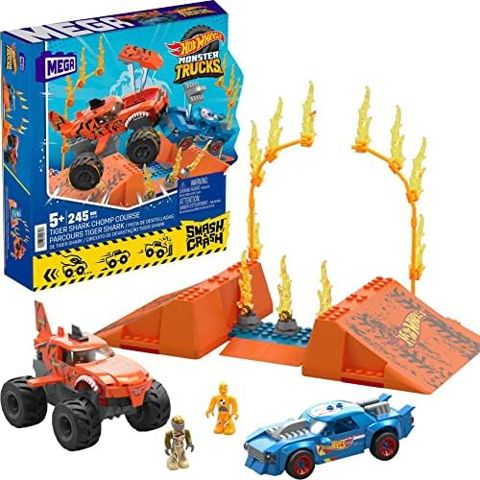 Tiger Shark monster truck crashing through course