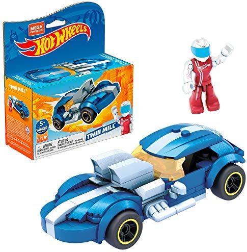 Blue Hot Wheels Twin Mill brick build with driver