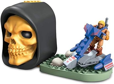 He-Man Jet Sled circling a Skeletor skull