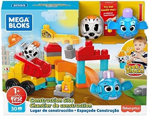 Peek A Blocks construction site with animals, slide and blocks
