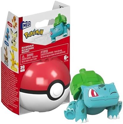 Bulbasaur brick figure with opening Poké Ball