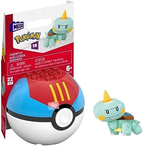 Chewtle turtle Pokémon brick figure with Poké Ball