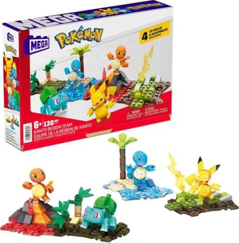 Pikachu, Squirtle, Charmander and Bulbasaur on stands