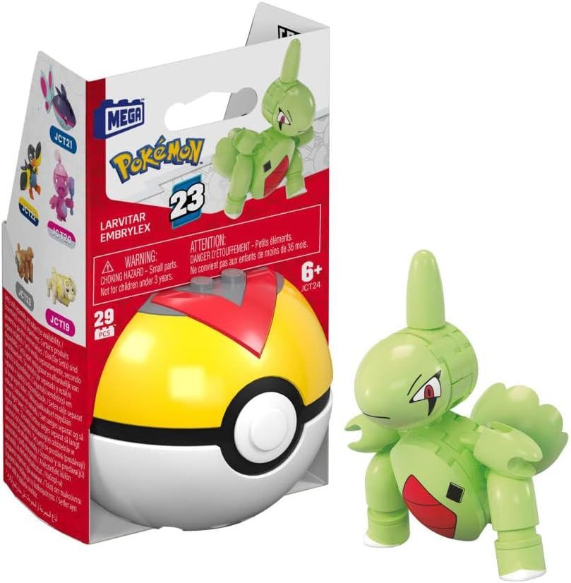 Larvitar Pokémon brick figure with Level Ball