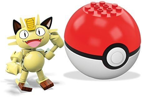 Buildable Meowth figure perched on a Poké Ball