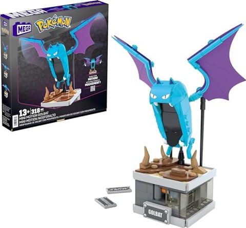 Golbat brick figure with flapping wings on desk