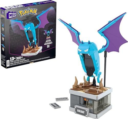 Golbat brick figure with flapping wings on desk