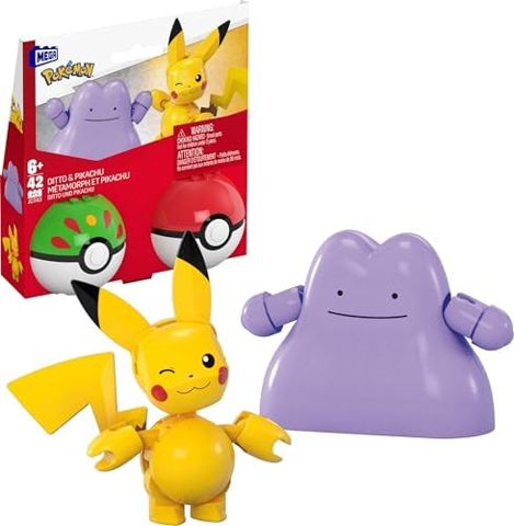 Pikachu and Ditto mini figures with two Poké Balls