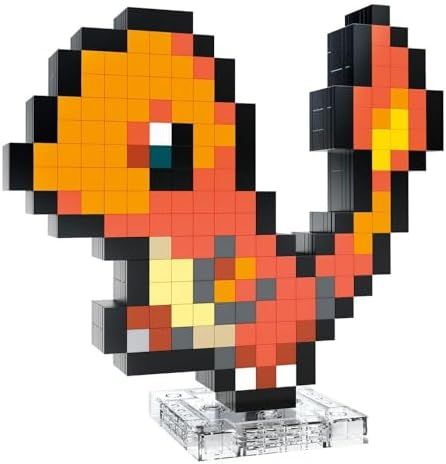 Pixel art Charmander brick build mounted on wall