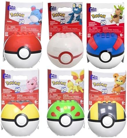 Six Series 20 Poké Balls with Pokémon figures