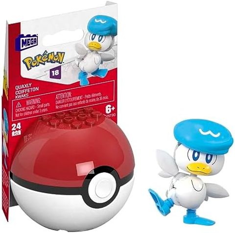 Quaxly duck Pokémon brick figure with Poké Ball