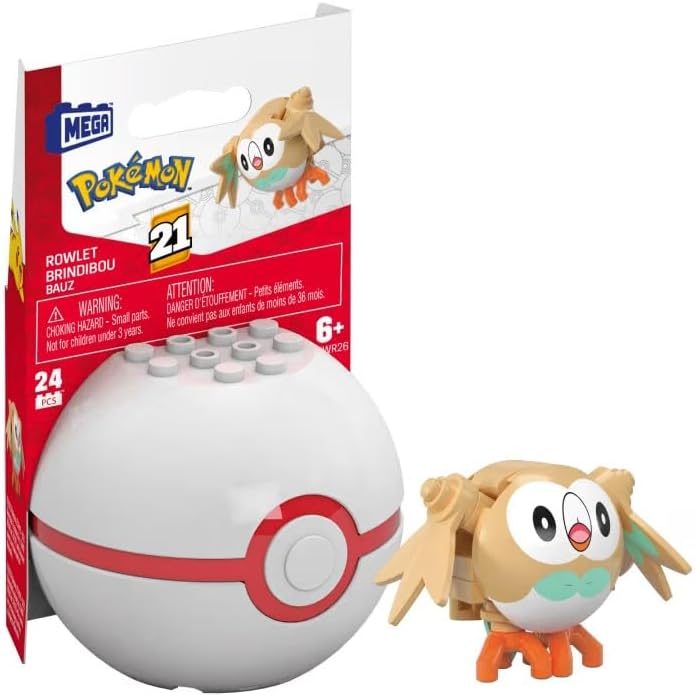 Round Rowlet owl Pokémon brick figure with wings