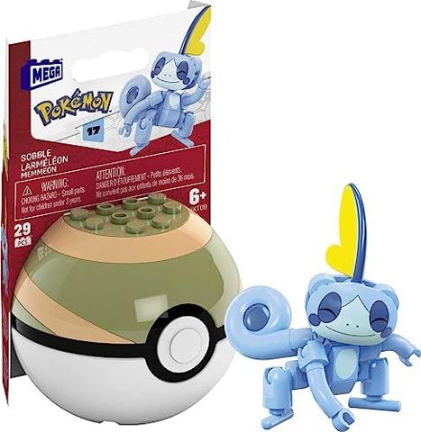 Sobble Pokémon brick figure on green Nest Ball
