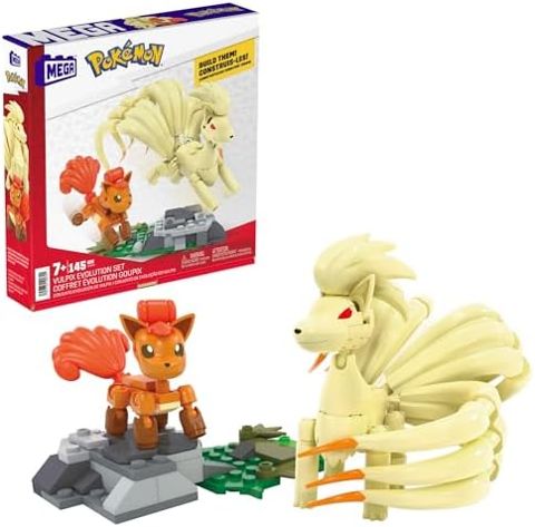 Vulpix and Ninetales with fanned tails on grass base