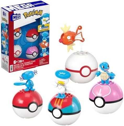 Four Water-type Pokémon mini figures with Poké Balls