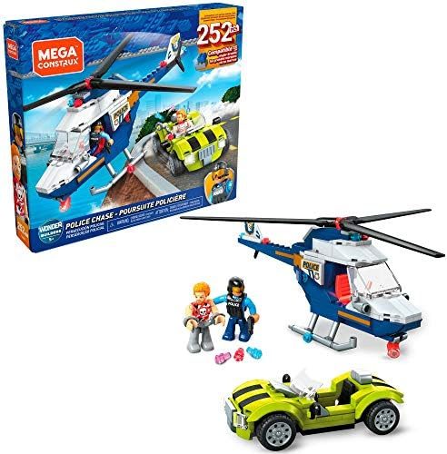 Police helicopter chasing a sports car building set