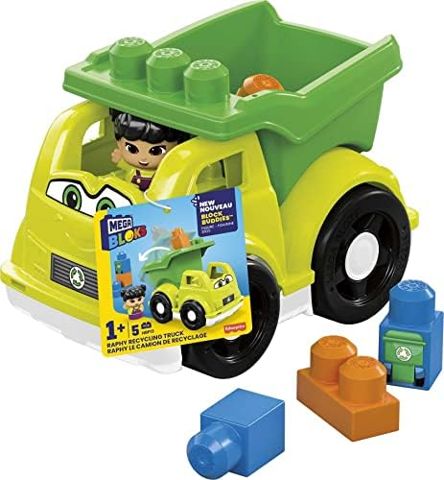 Raphy recycling truck toy with driver and printed blocks