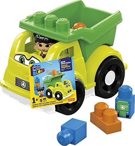 Raphy recycling truck toy with driver and printed blocks