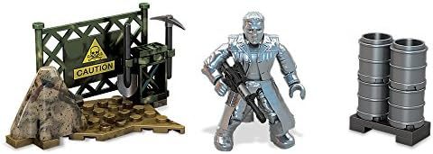Metallic T-1000 figure at buildable security gate